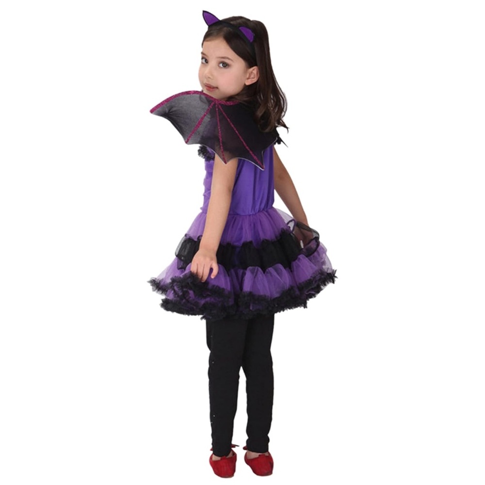 Purple Bat Girl Halloween Costume tutu dress headpiece and wings size -various - Picture 2 of 6